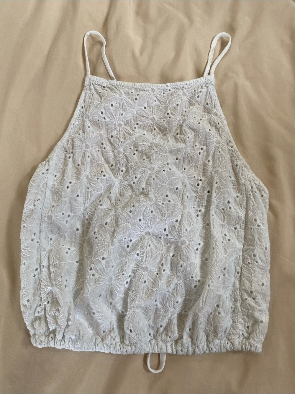 Brandy Melville White Floral Eyelet Halter Camisole